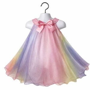 Feature-Focused: Sparkly Pastel Rainbow Dress w/ Bow – Bonnie Jean 2T
